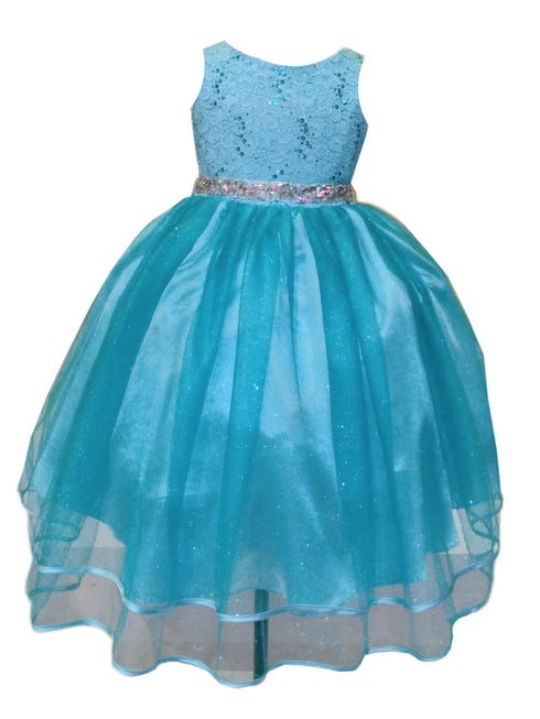 Big Girls Light Blue Lace Sequin Belt Glitter Tulle Junior Bridesmaid Dress 8-16 - SophiasStyle.com